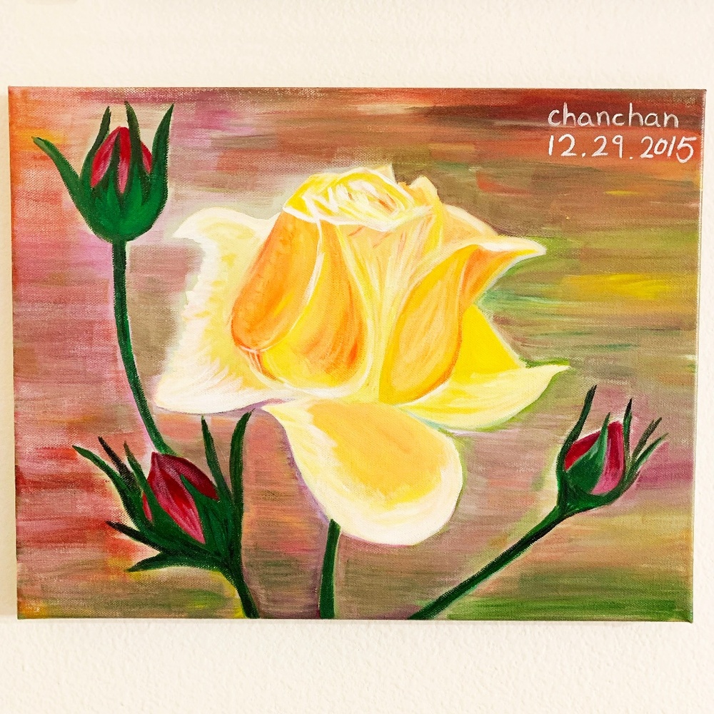 My Acrylic Color Flowers Painting - Yellow Rose